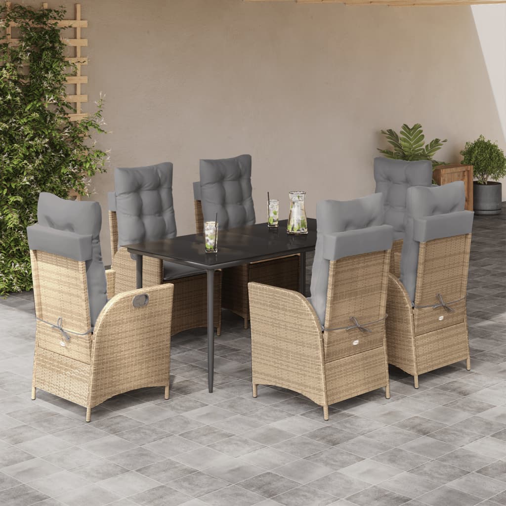 Set da Pranzo da Giardino 7 pz con Cuscini Beige in Polyrattan | homemem39