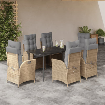 Set da Pranzo da Giardino 7 pz con Cuscini Beige in Polyrattan | homemem39
