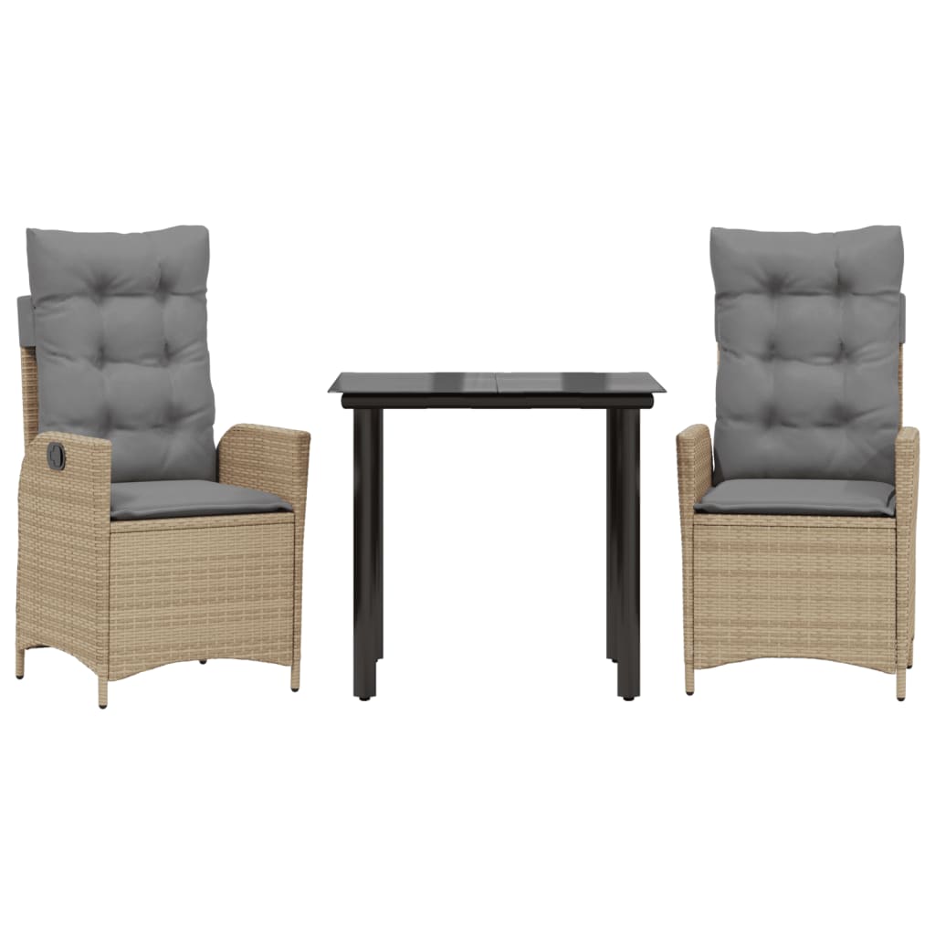 Set da Pranzo da Giardino 3 pz con Cuscini Beige in Polyrattan - homemem39