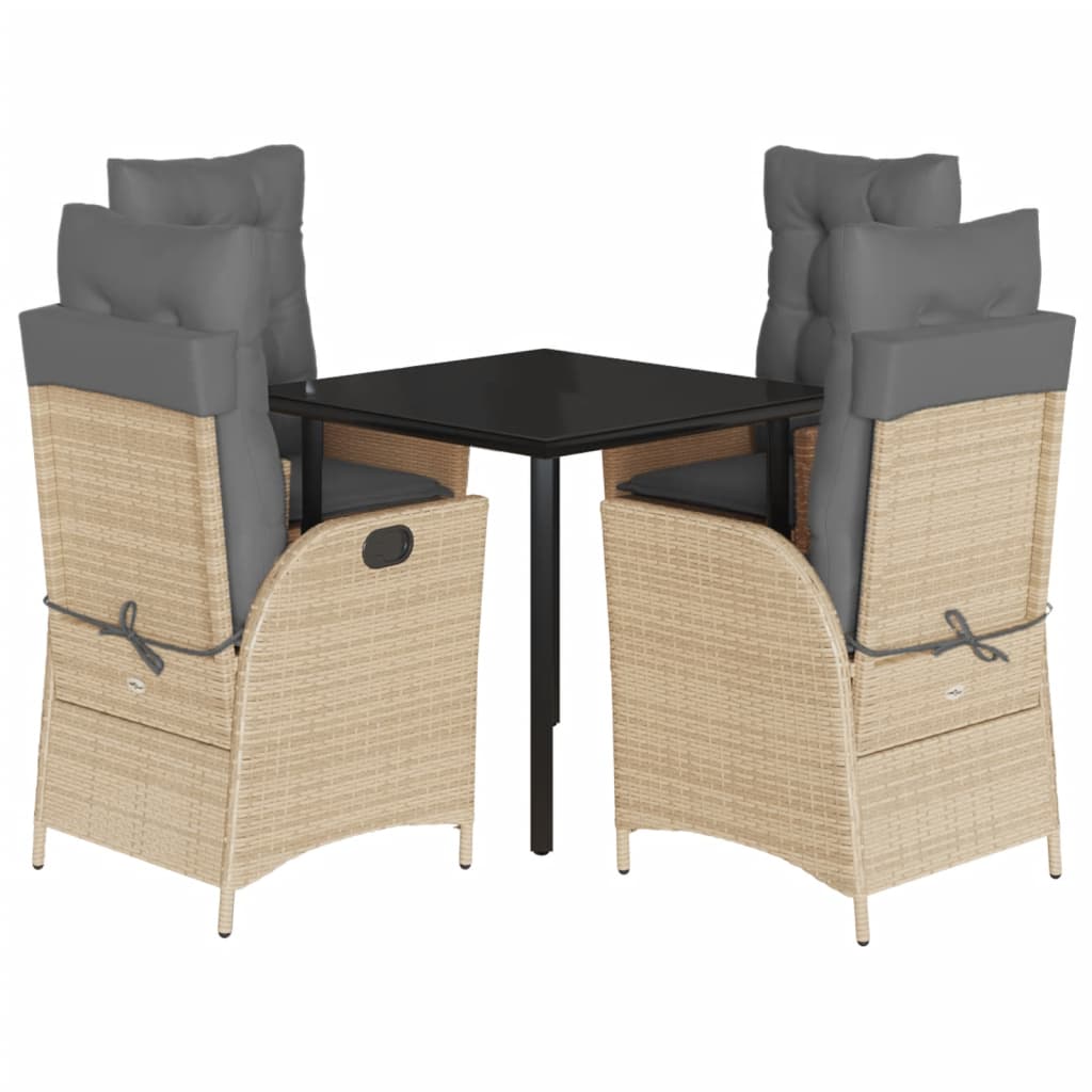Set da Pranzo da Giardino 5 pz con Cuscini Beige in Polyrattan | homemem39