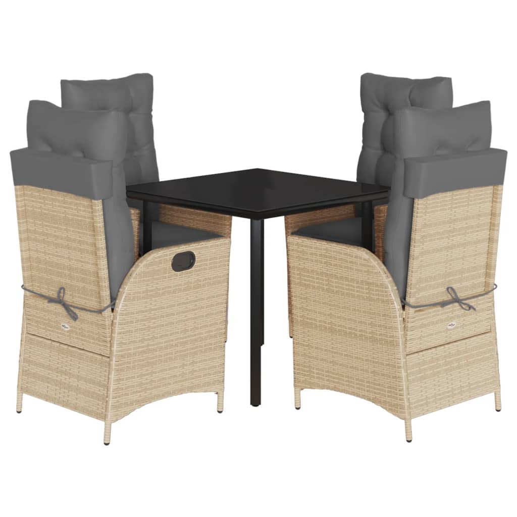 Set da Pranzo da Giardino 5 pz con Cuscini Beige in Polyrattan | homemem39