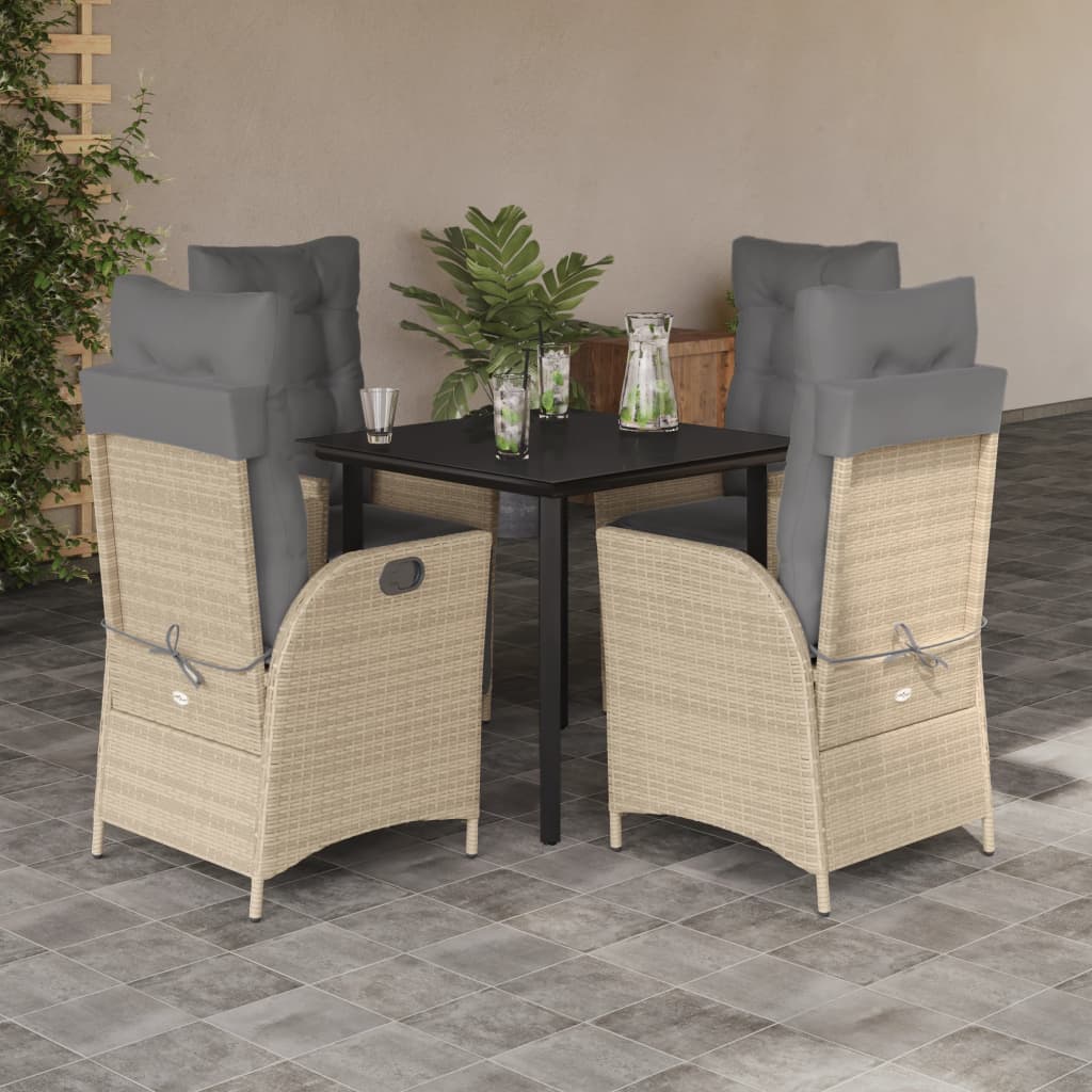 Set da Pranzo da Giardino 5 pz con Cuscini Beige in Polyrattan - homemem39