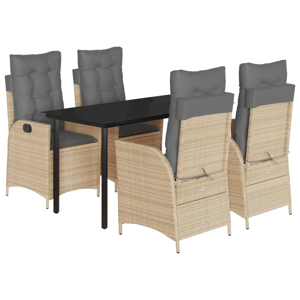 Set da Pranzo da Giardino 5 pz con Cuscini Beige in Polyrattan | homemem39