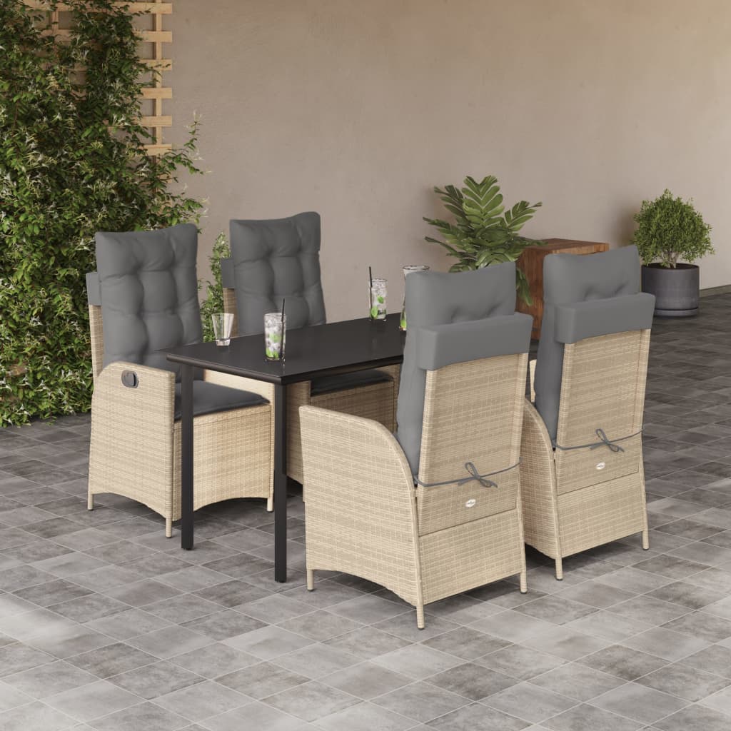 Set da Pranzo da Giardino 5 pz con Cuscini Beige in Polyrattan | homemem39
