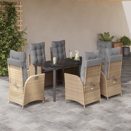 Set da Pranzo da Giardino 7 pz con Cuscini Beige in Polyrattan - homemem39