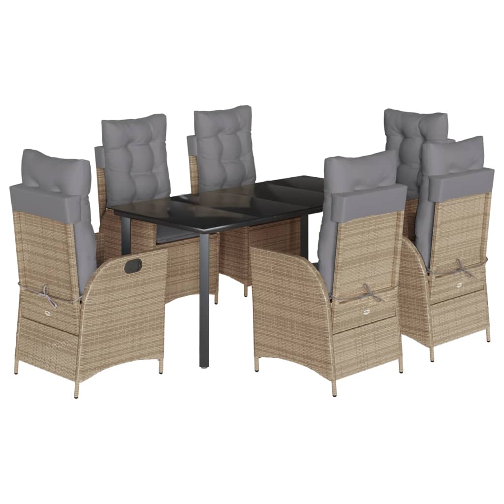 Set da Pranzo da Giardino 7 pz con Cuscini Beige in Polyrattan | homemem39