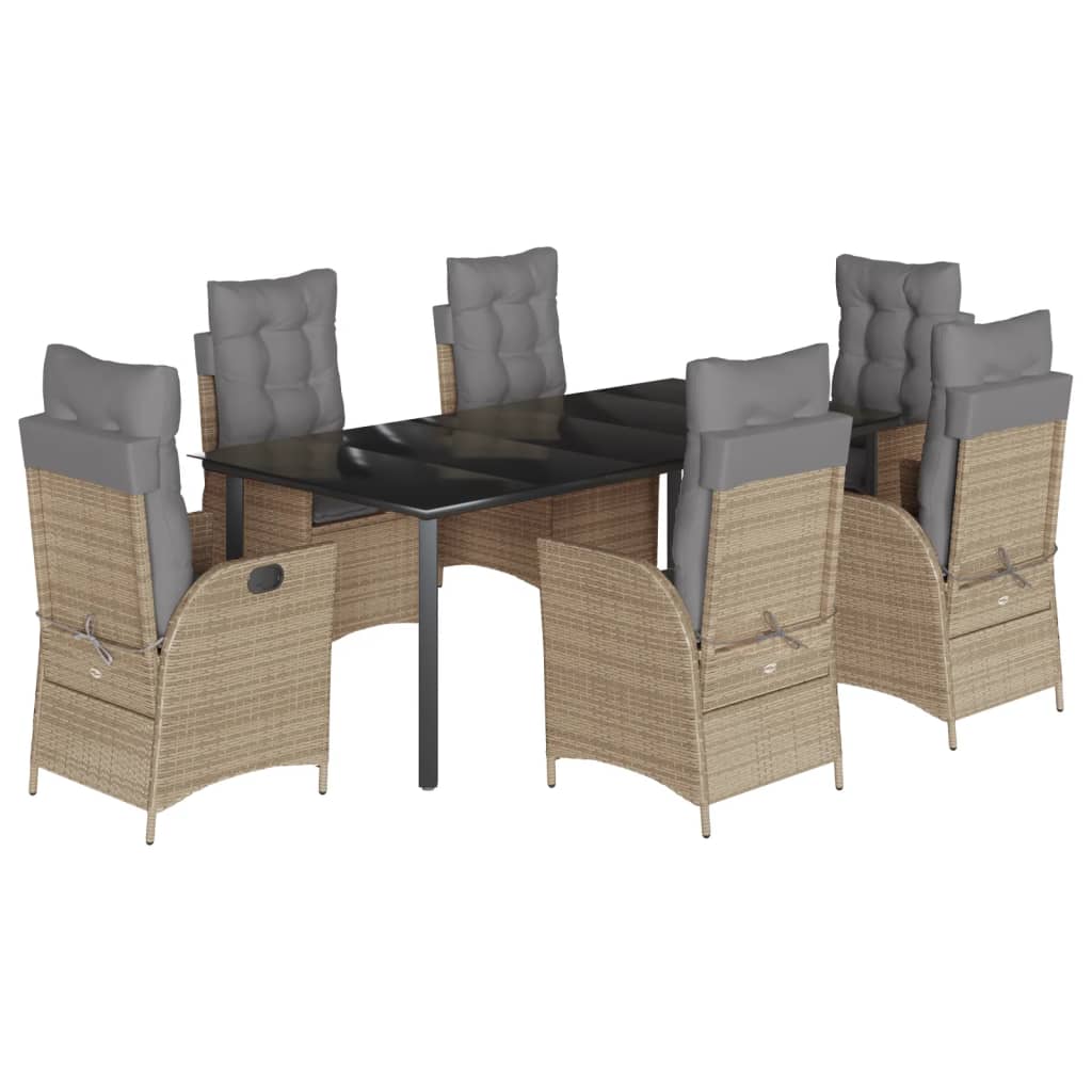 Set da Pranzo da Giardino 7 pz con Cuscini Beige in Polyrattan - homemem39
