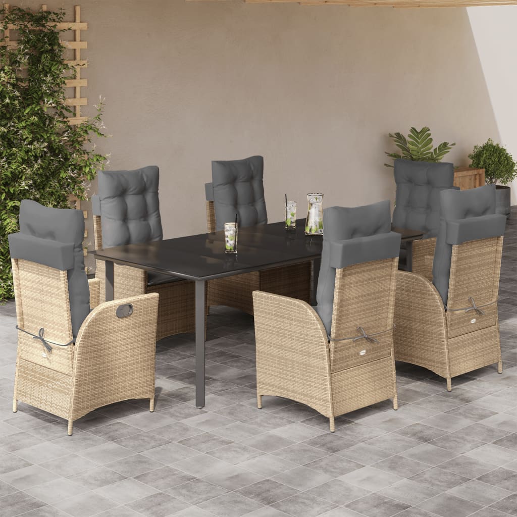 Set da Pranzo da Giardino 7 pz con Cuscini Beige in Polyrattan | homemem39