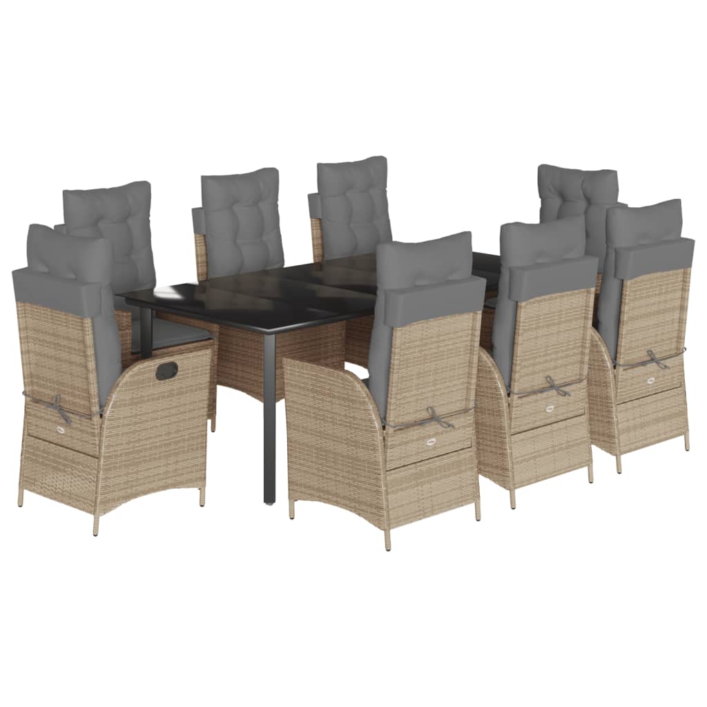 Set da Pranzo da Giardino 9 pz con Cuscini Beige in Polyrattan | homemem39