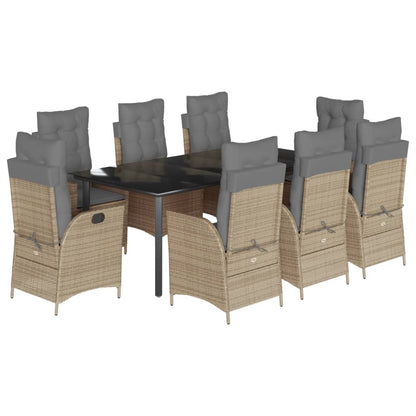 Set da Pranzo da Giardino 9 pz con Cuscini Beige in Polyrattan | homemem39