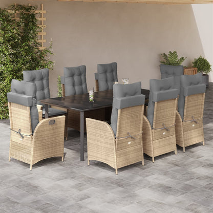 Set da Pranzo da Giardino 9 pz con Cuscini Beige in Polyrattan | homemem39