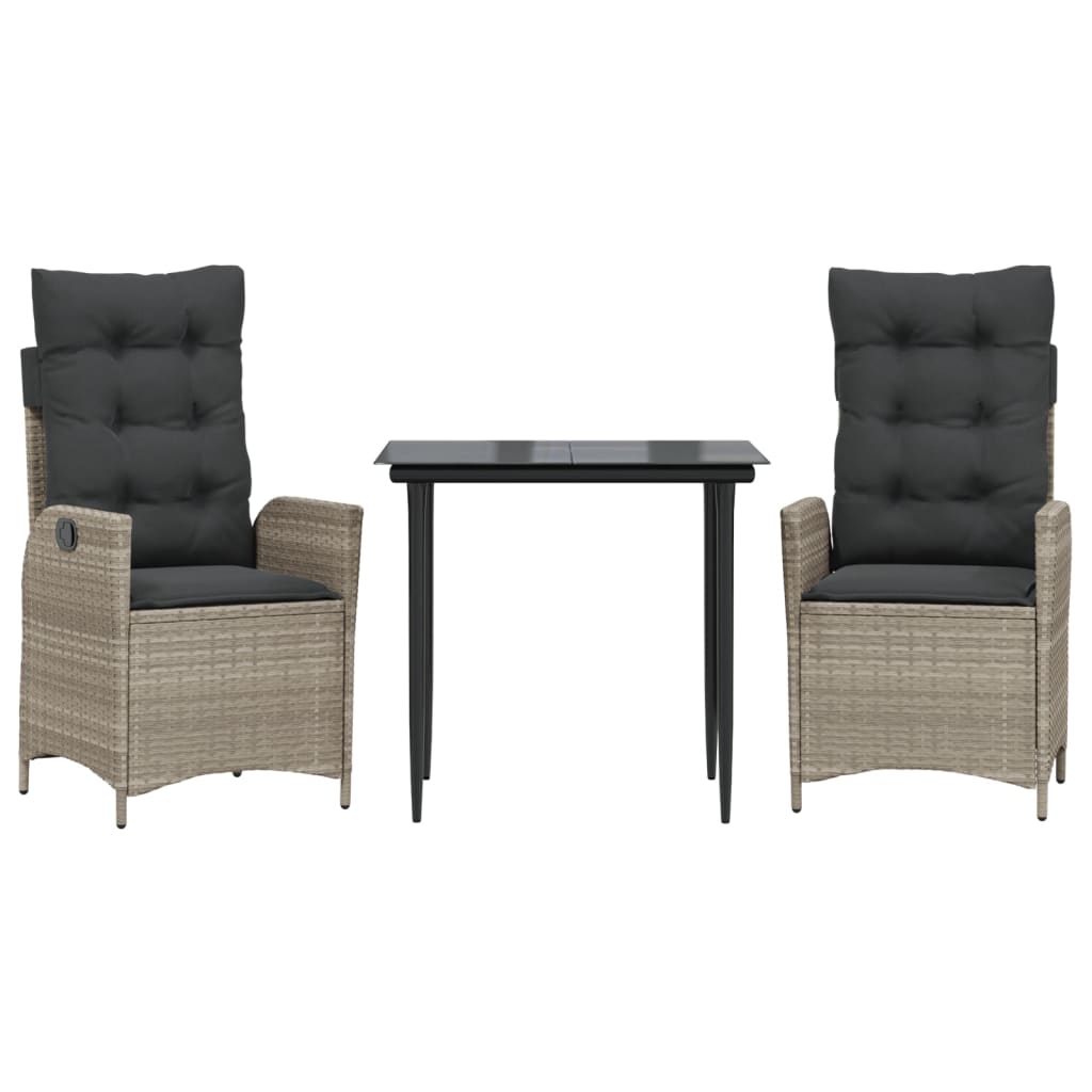 Set Pranzo da Giardino 3pz con Cuscini Grigio Chiaro Polyrattan - homemem39