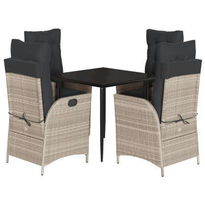Set Pranzo da Giardino 5pz con Cuscini Grigio Chiaro Polyrattan
