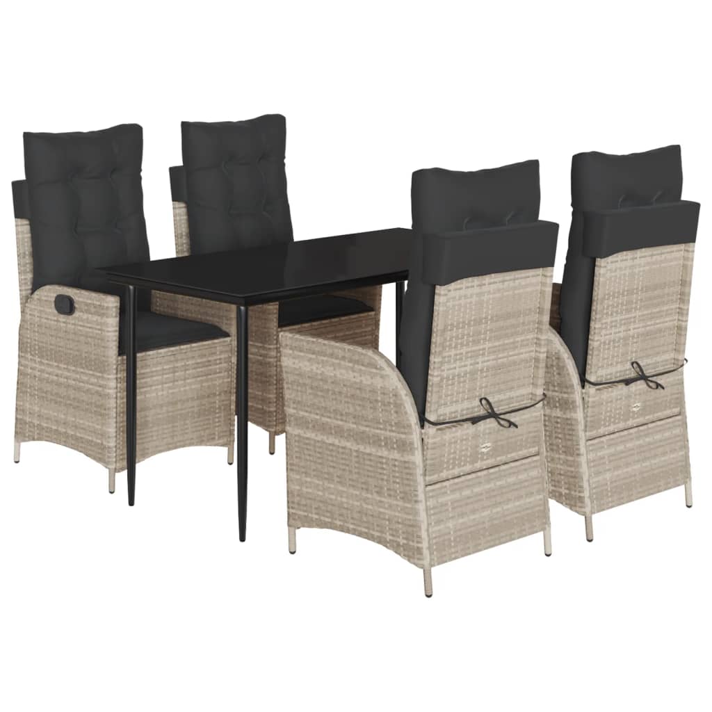 Set Pranzo da Giardino 5pz con Cuscini Grigio Chiaro Polyrattan