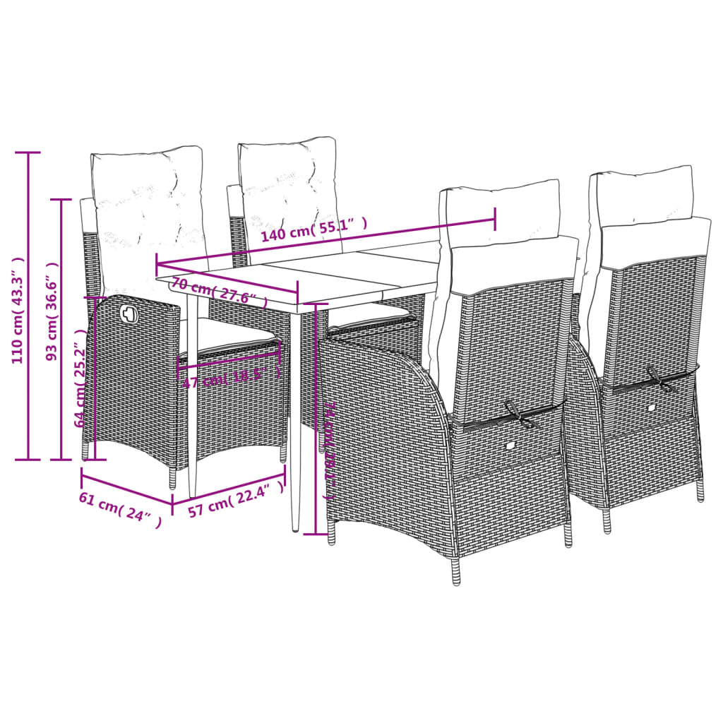 Set Pranzo da Giardino 5pz con Cuscini Grigio Chiaro Polyrattan | homemem39
