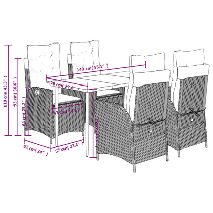 Set Pranzo da Giardino 5pz con Cuscini Grigio Chiaro Polyrattan | homemem39