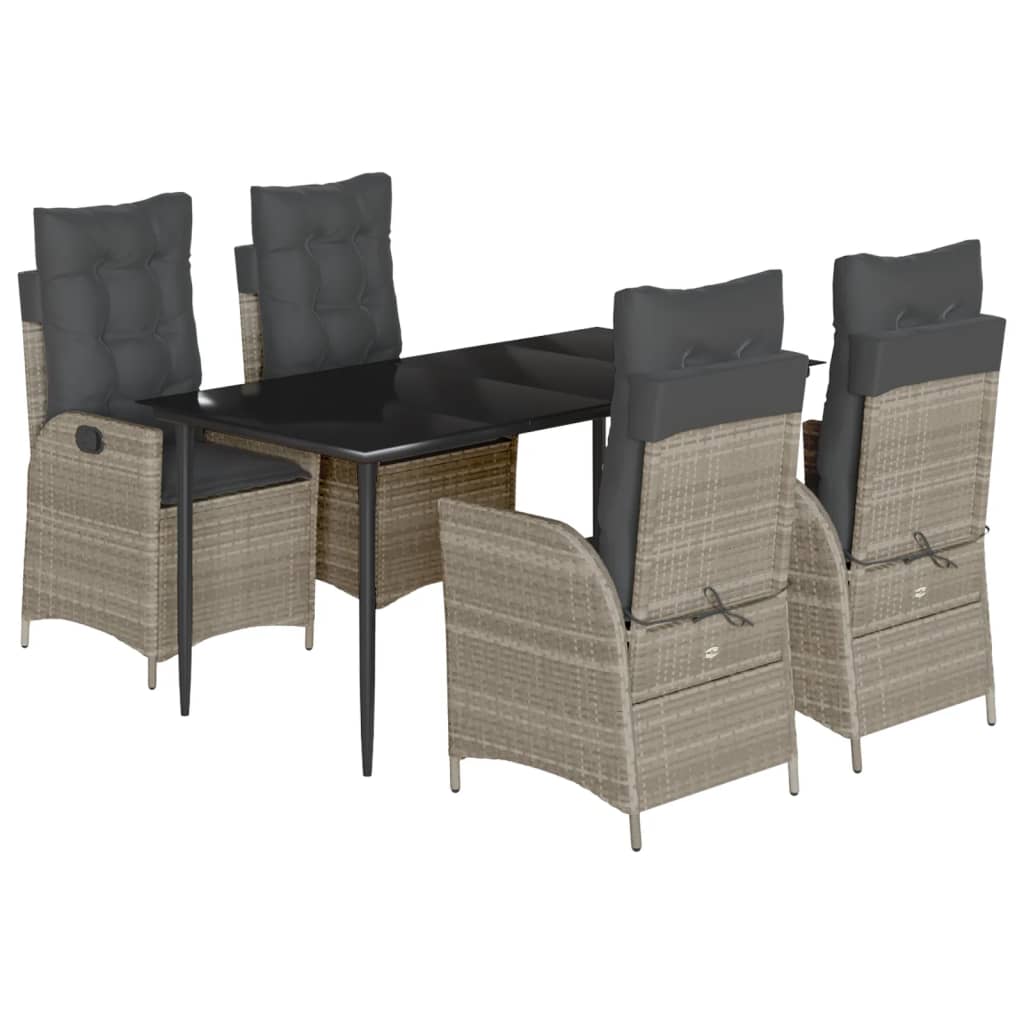 Set Pranzo da Giardino 5pz con Cuscini Grigio Chiaro Polyrattan | homemem39