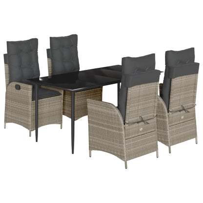 Set Pranzo da Giardino 5pz con Cuscini Grigio Chiaro Polyrattan | homemem39