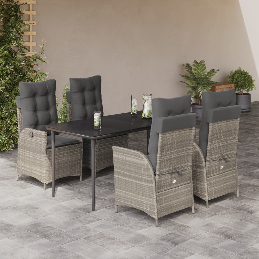 Set Pranzo da Giardino 5pz con Cuscini Grigio Chiaro Polyrattan | homemem39