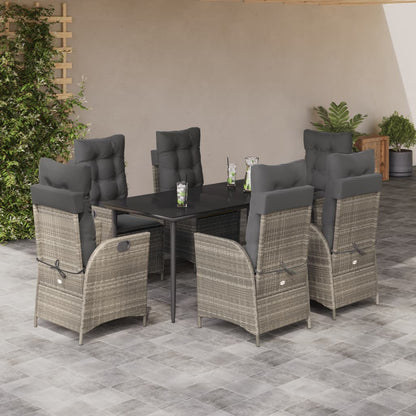 Set da Pranzo da Giardino 7 pz Cuscini Polyrattan Grigio Chiaro | homemem39