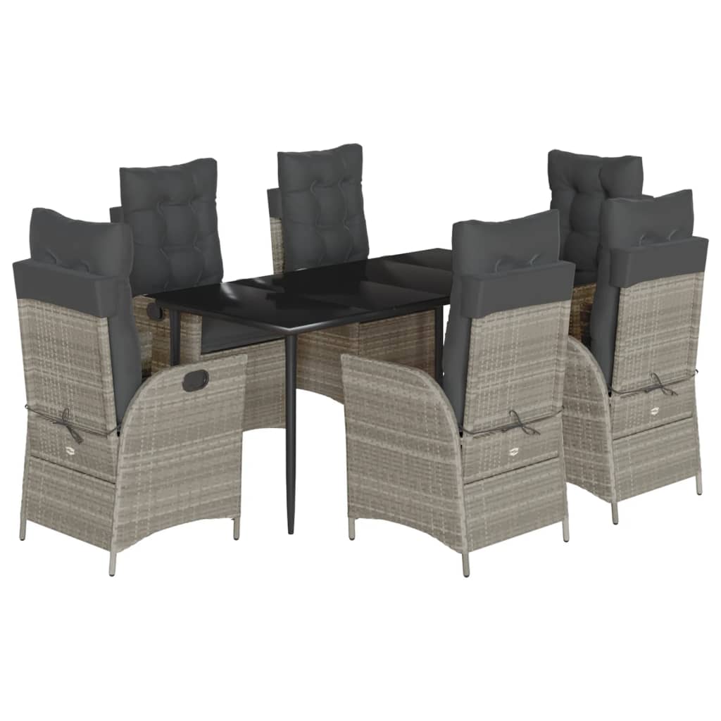 Set da Pranzo da Giardino 7 pz Cuscini Polyrattan Grigio Chiaro | homemem39