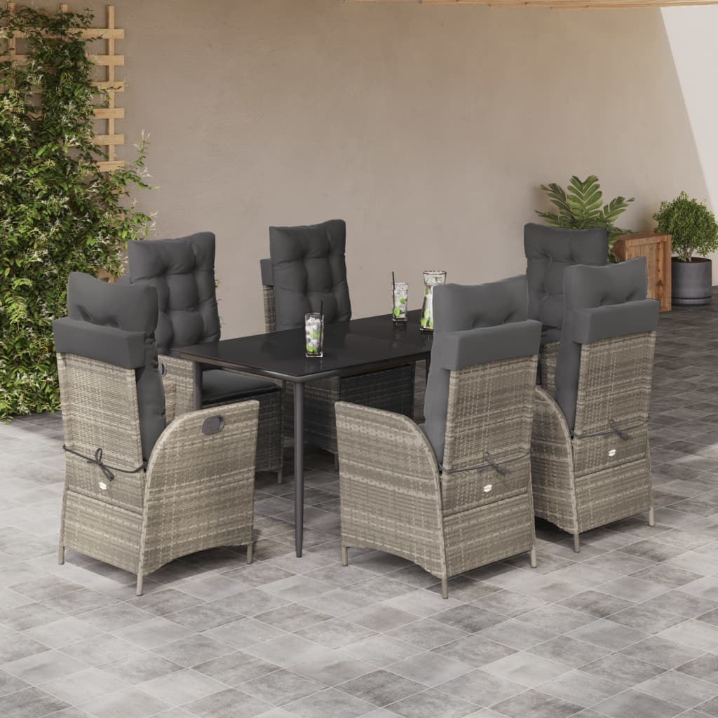 Set da Pranzo da Giardino 7 pz Cuscini Polyrattan Grigio Chiaro | homemem39
