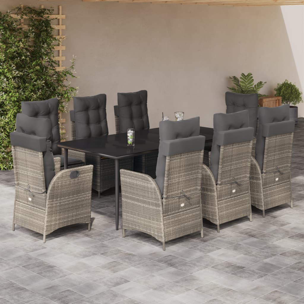 Set Pranzo da Giardino 9pz con Cuscini Grigio Chiaro Polyrattan - homemem39
