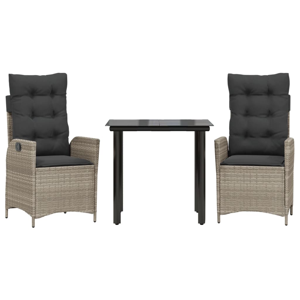 Set Pranzo da Giardino 3pz con Cuscini Grigio Chiaro Polyrattan - homemem39