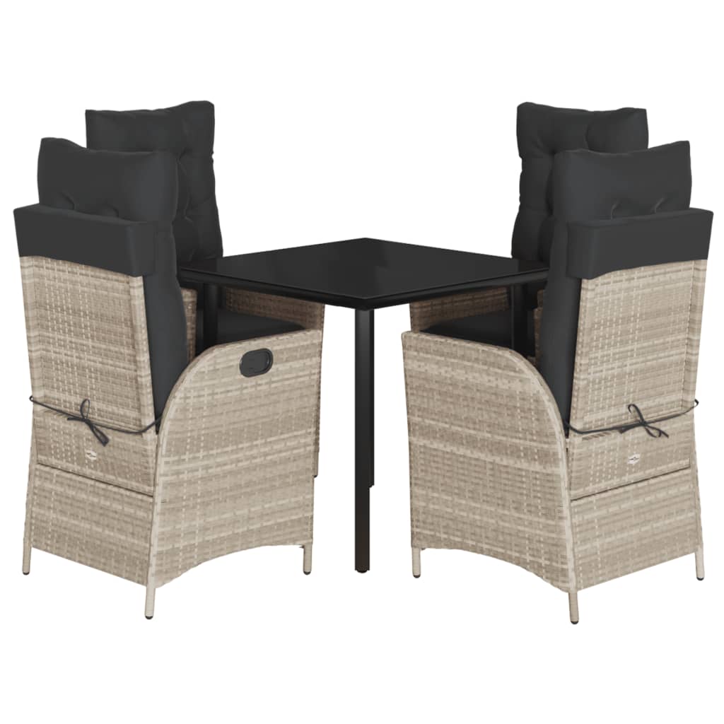 Set Pranzo da Giardino 5pz con Cuscini Grigio Chiaro Polyrattan - homemem39