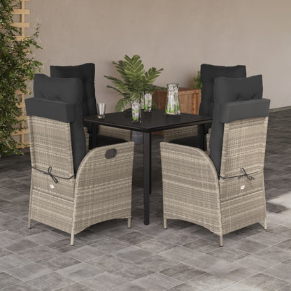 Set Pranzo da Giardino 5pz con Cuscini Grigio Chiaro Polyrattan | homemem39