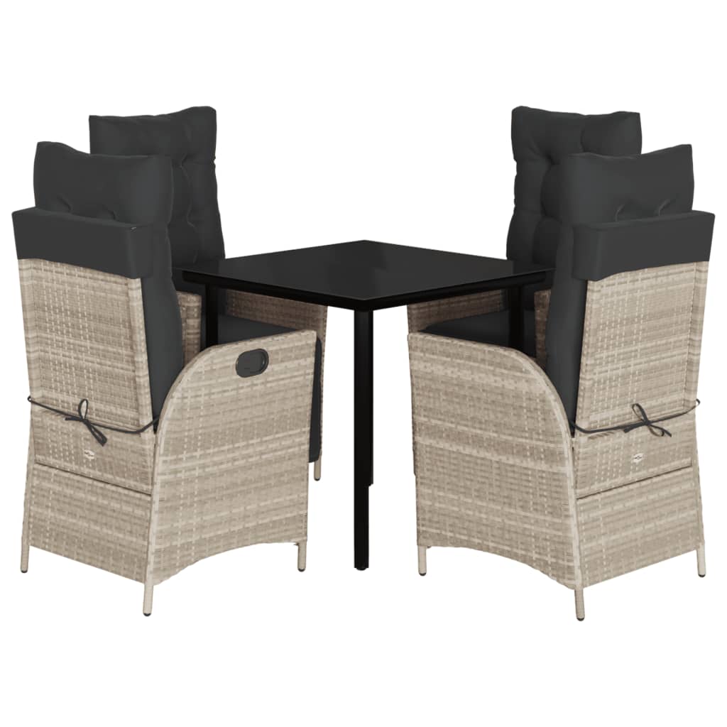 Set Pranzo da Giardino 5pz con Cuscini Grigio Chiaro Polyrattan | homemem39