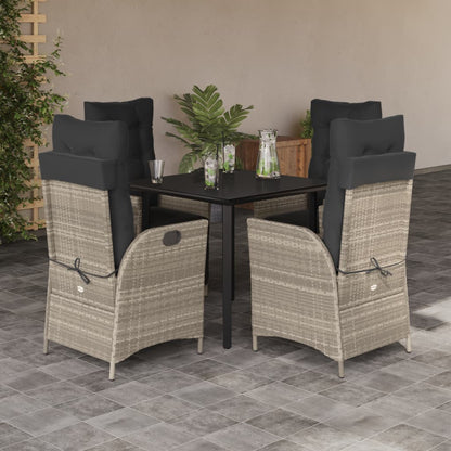 Set Pranzo da Giardino 5pz con Cuscini Grigio Chiaro Polyrattan | homemem39