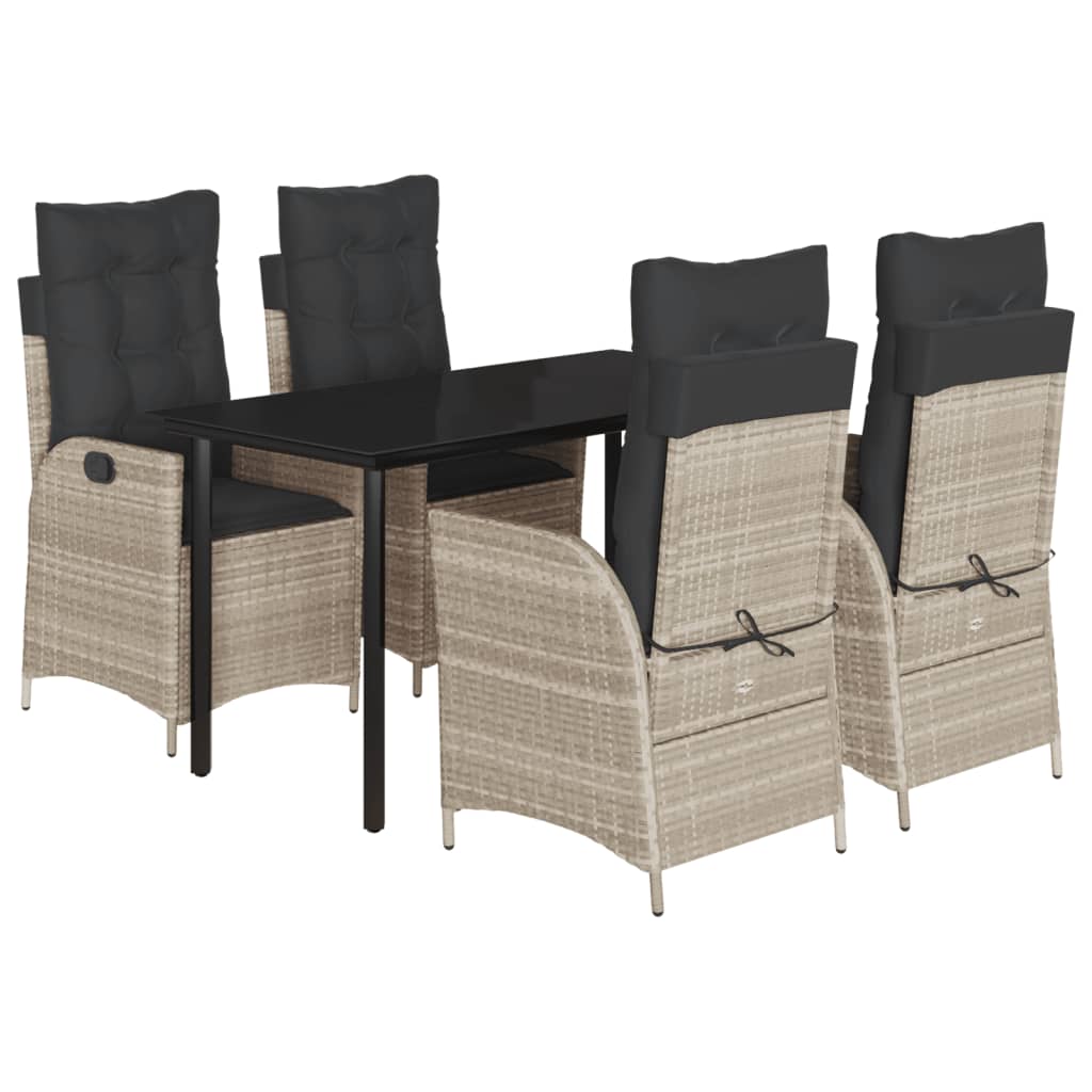 Set Pranzo da Giardino 5pz con Cuscini Grigio Chiaro Polyrattan | homemem39