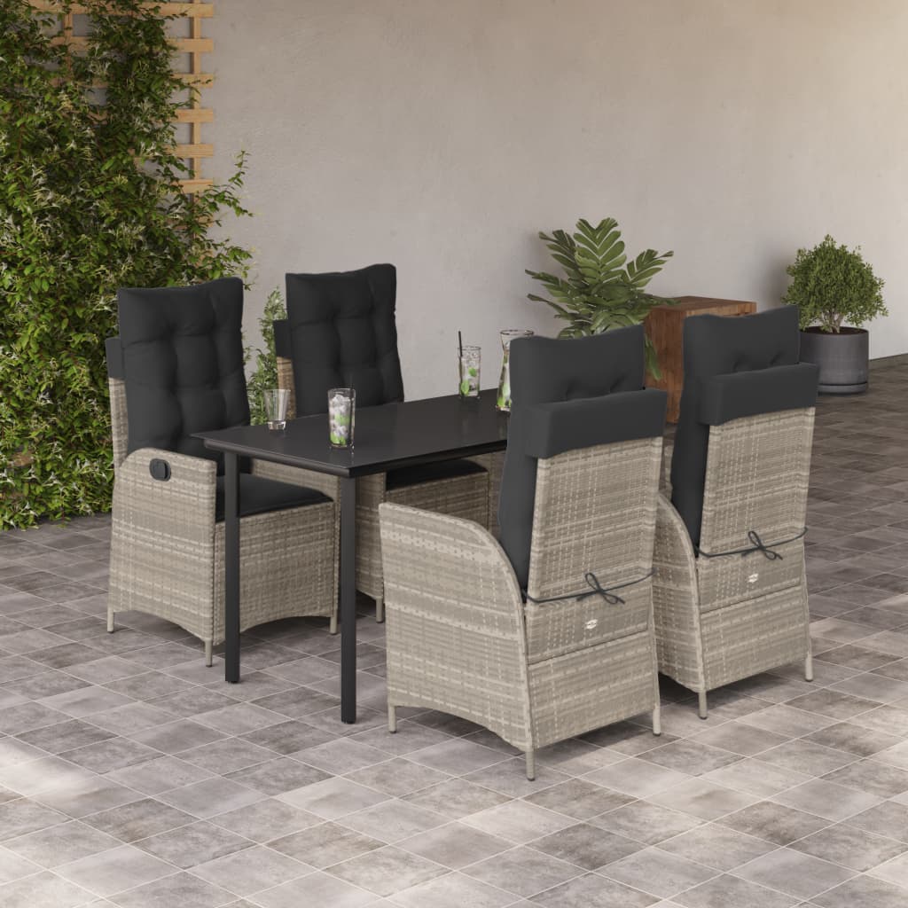 Set Pranzo da Giardino 5pz con Cuscini Grigio Chiaro Polyrattan - homemem39