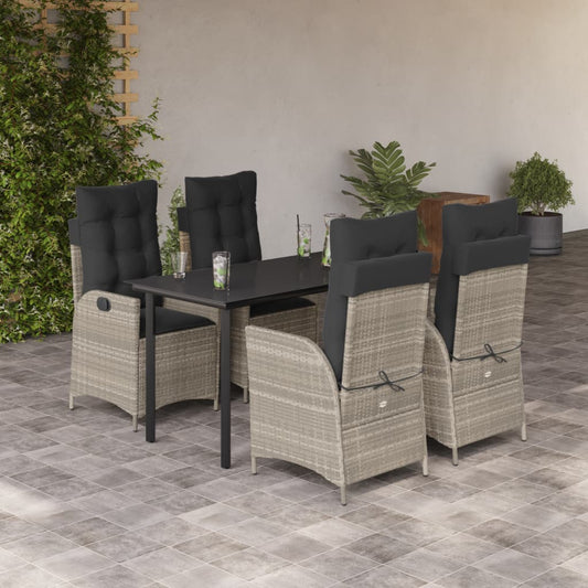Set Pranzo da Giardino 5pz con Cuscini Grigio Chiaro Polyrattan - homemem39