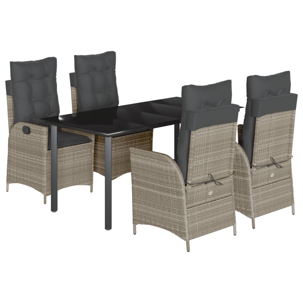 Set Pranzo da Giardino 5pz con Cuscini Grigio Chiaro Polyrattan | homemem39