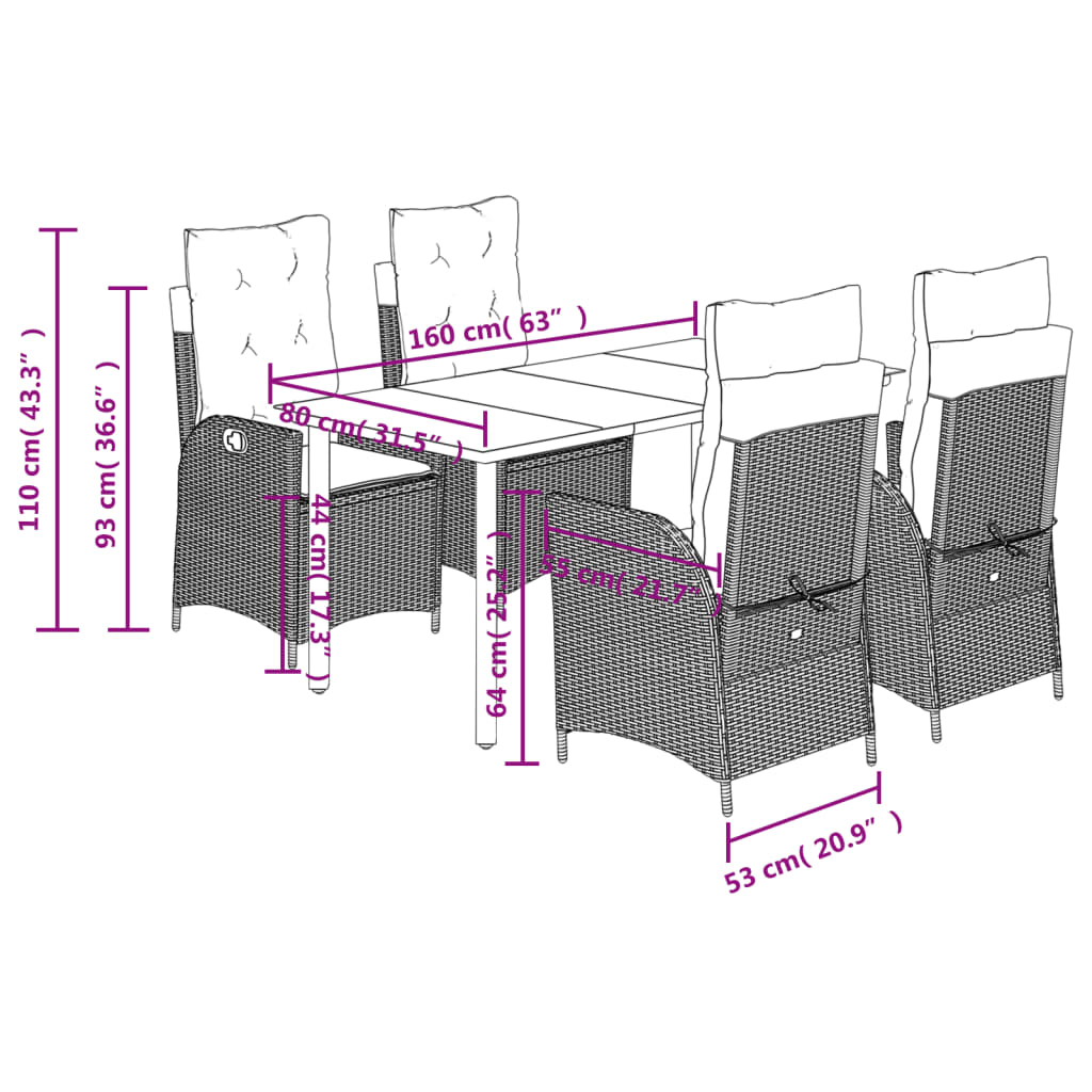 Set Pranzo da Giardino 5pz con Cuscini Grigio Chiaro Polyrattan | homemem39