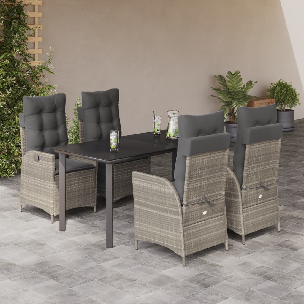 Set Pranzo da Giardino 5pz con Cuscini Grigio Chiaro Polyrattan | homemem39