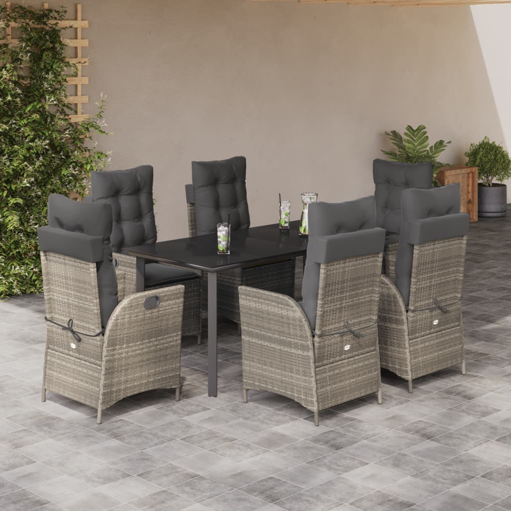 Set da Pranzo da Giardino 7 pz Cuscini Polyrattan Grigio Chiaro | homemem39