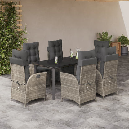 Set da Pranzo da Giardino 7 pz Cuscini Polyrattan Grigio Chiaro | homemem39