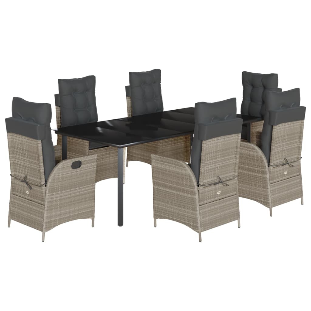 Set da Pranzo da Giardino 7 pz Cuscini Polyrattan Grigio Chiaro | homemem39