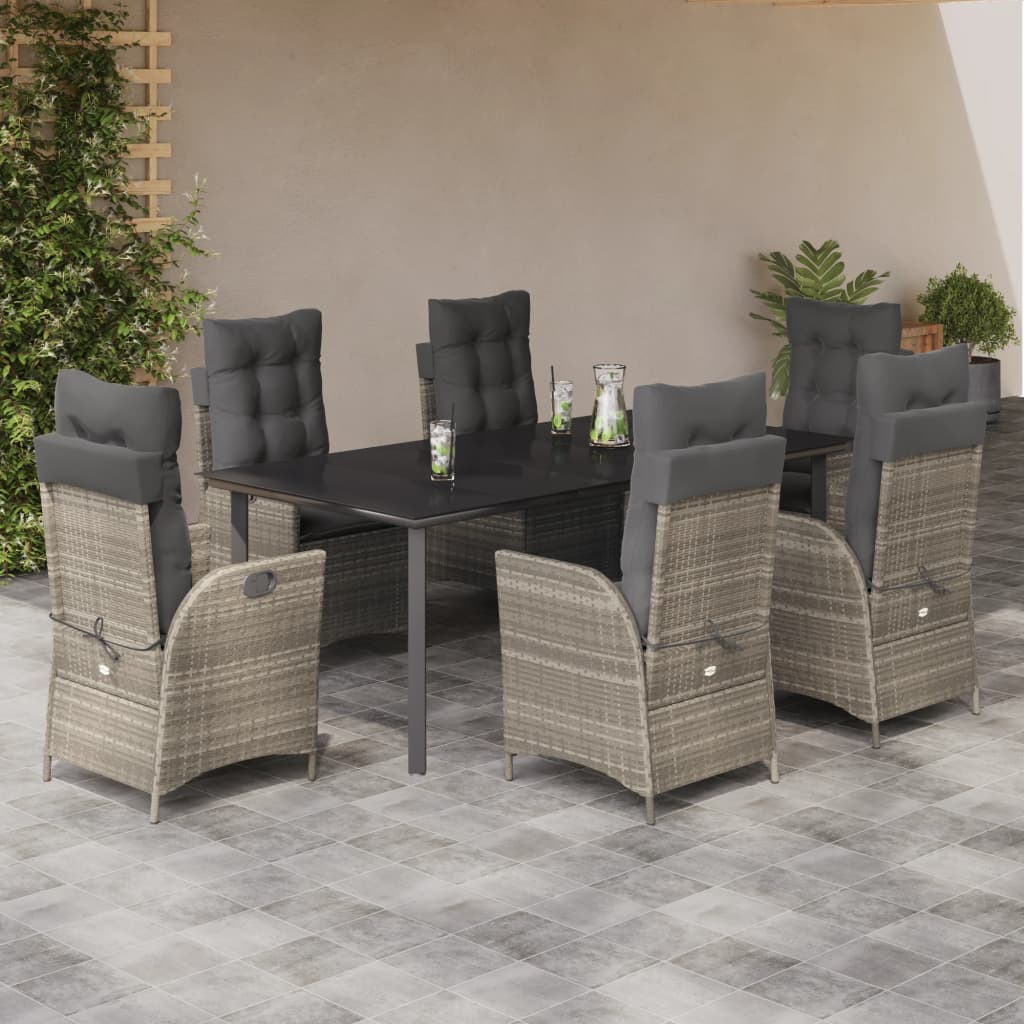 Set da Pranzo da Giardino 7 pz Cuscini Polyrattan Grigio Chiaro | homemem39