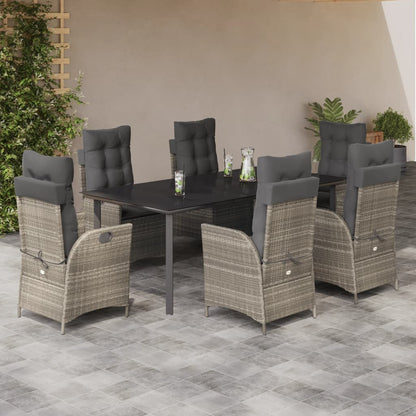Set da Pranzo da Giardino 7 pz Cuscini Polyrattan Grigio Chiaro | homemem39