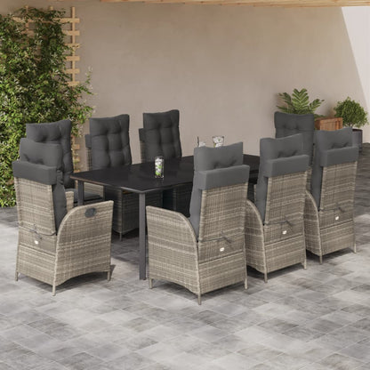 Set Pranzo da Giardino 9pz con Cuscini Grigio Chiaro Polyrattan | homemem39