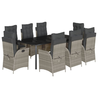 Set Pranzo da Giardino 9pz con Cuscini Grigio Chiaro Polyrattan | homemem39