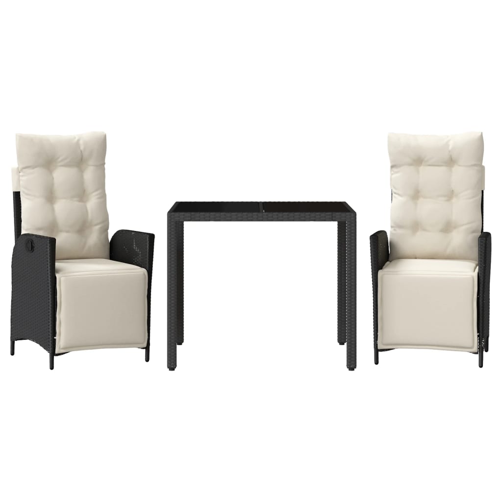 Set da Pranzo da Giardino 3 pz con Cuscini Nero in Polyrattan | homemem39