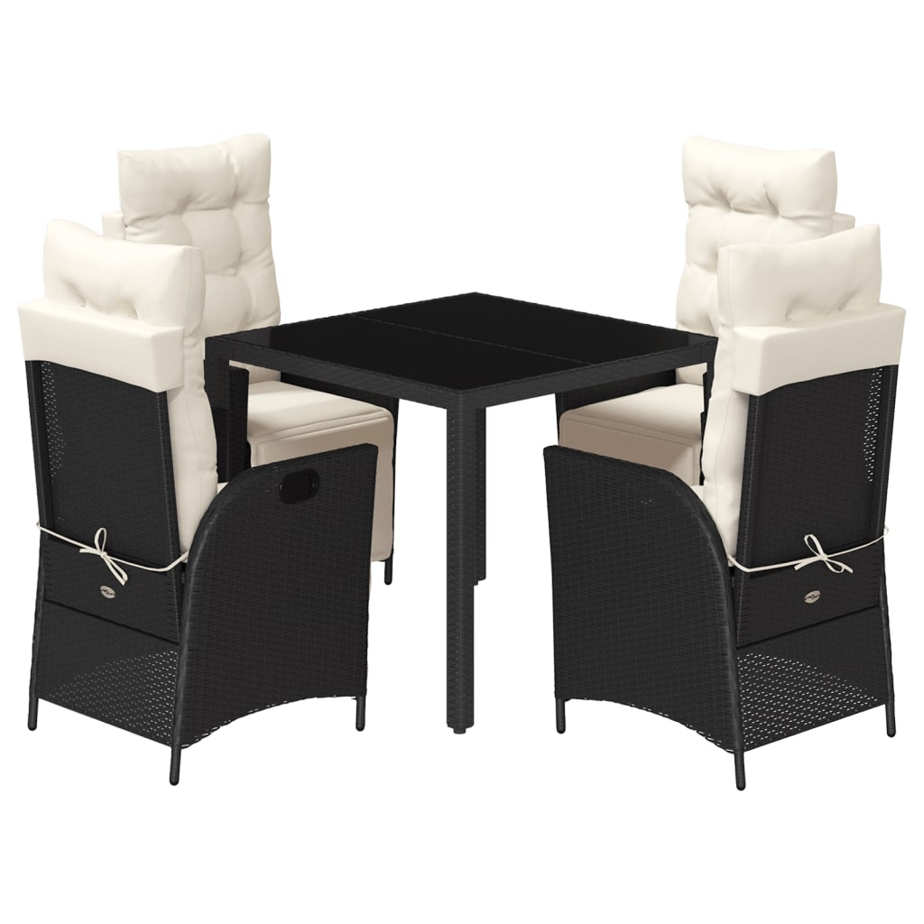 Set da Pranzo da Giardino 5 pz Nero con Cuscini in Polyrattan | homemem39