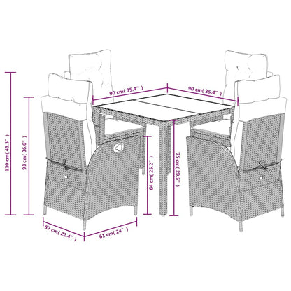 Set da Pranzo da Giardino 5 pz Nero con Cuscini in Polyrattan | homemem39