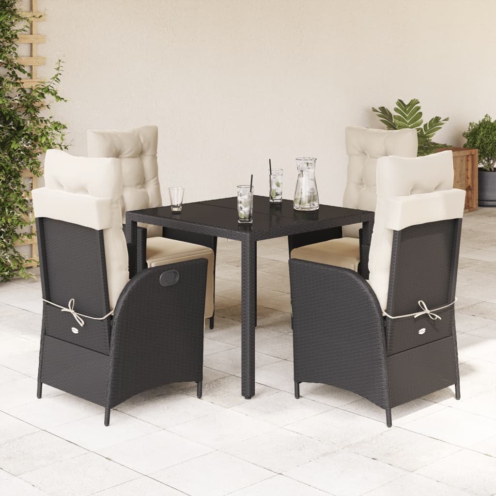 Set da Pranzo da Giardino 5 pz Nero con Cuscini in Polyrattan | homemem39
