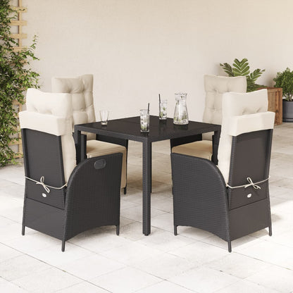 Set da Pranzo da Giardino 5 pz Nero con Cuscini in Polyrattan | homemem39